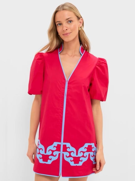 Hyacinth House Dresses & Skirts - HYACINTH HOUSE Red & Cornflower Blue Embroidered Arem Caftan